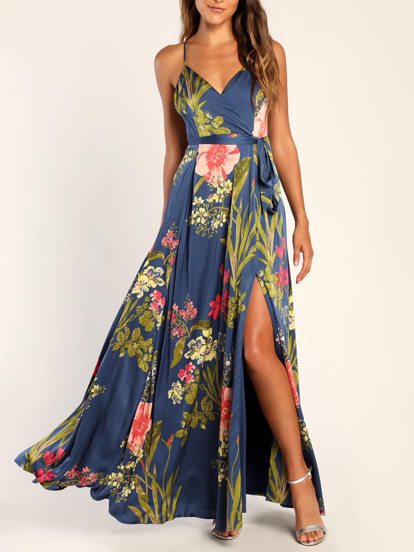 Still the One Red Floral Print Satin Maxi Dress