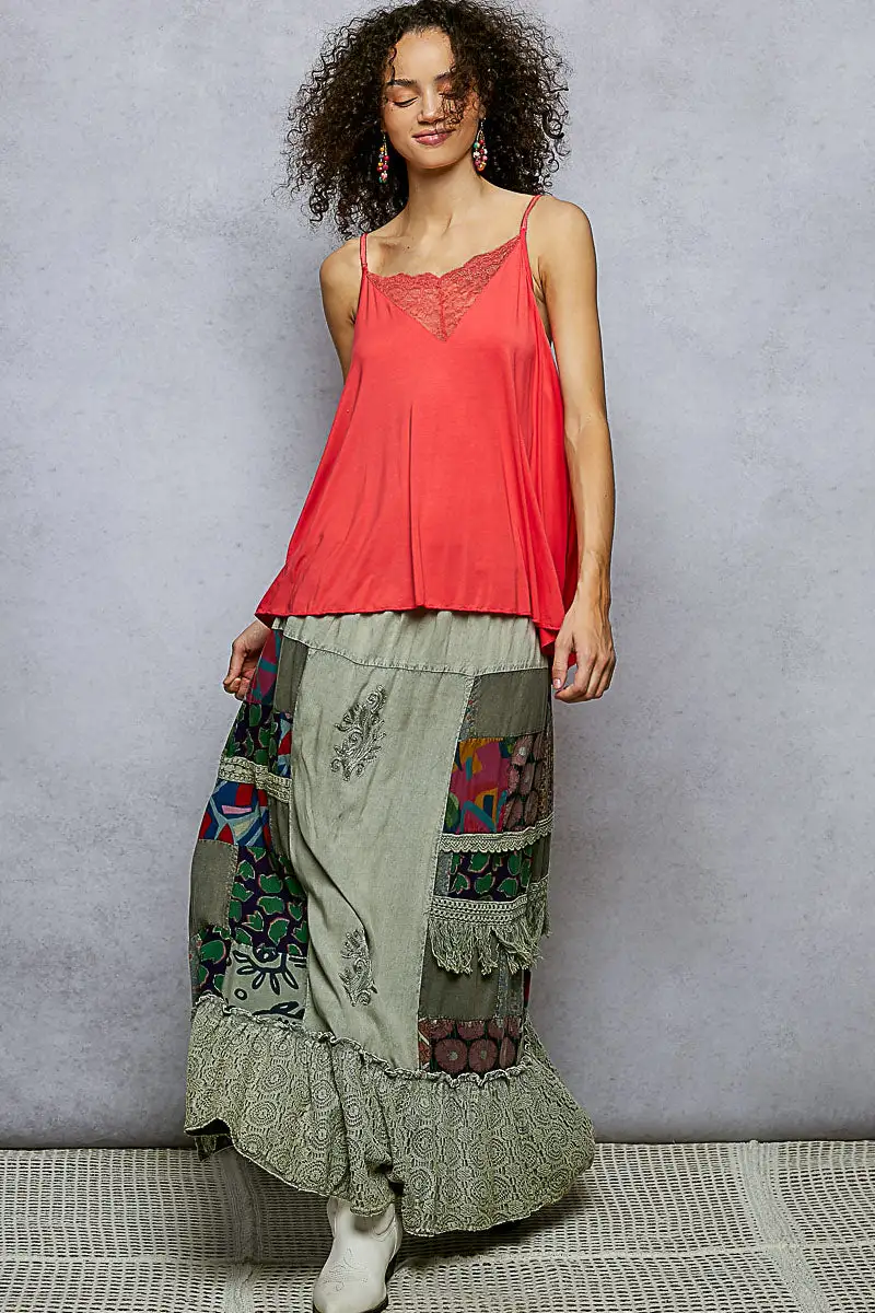 Ruffle Trim Lace Skirt