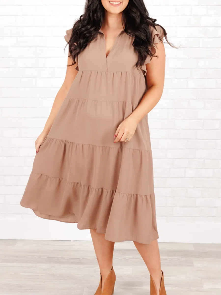 Ruffled Short Sleeve Loose Fitting Dress