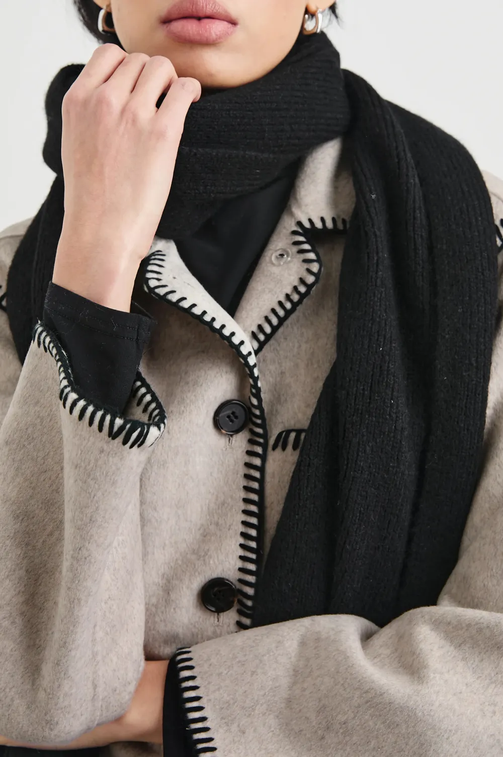 Contrasting-Color Sewn Wool Women's Jacket