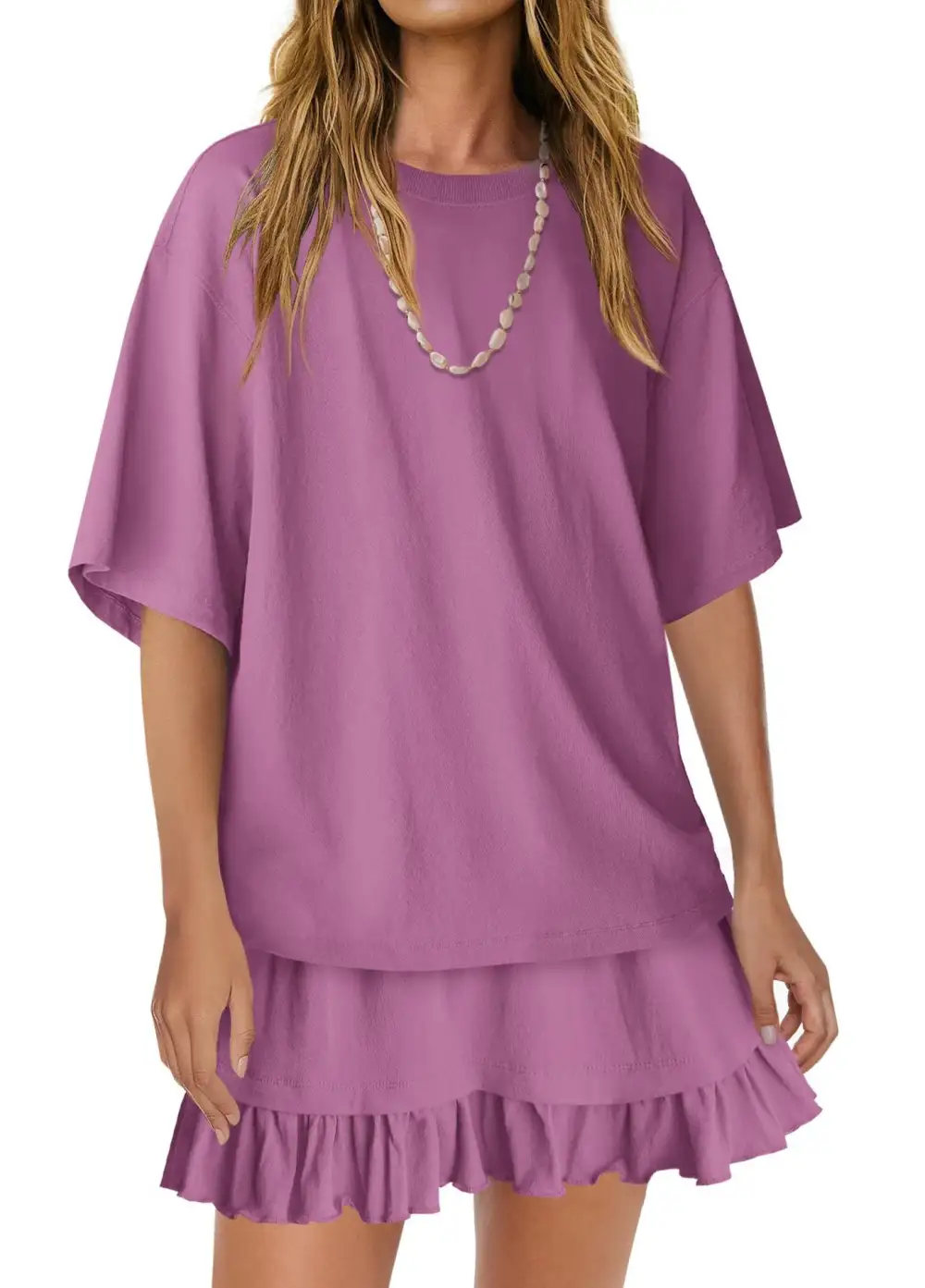 Refined Round Neck Ruffle Trim Coordinated Set