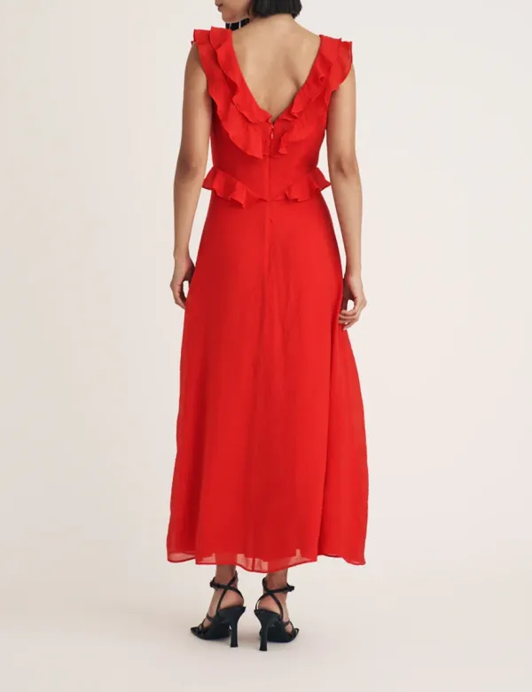 Red Ruffle Violetta Midi Dress