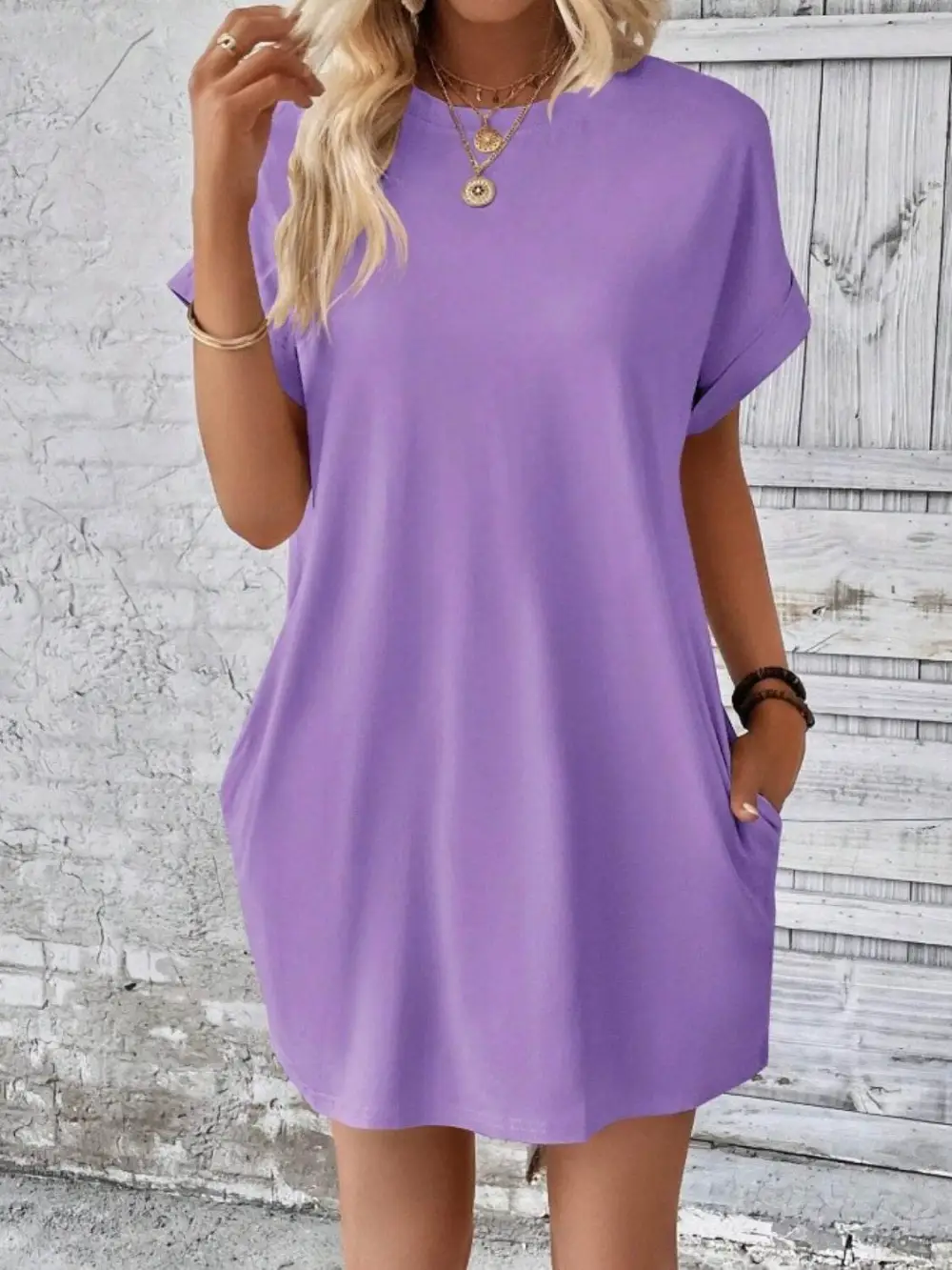 Pocketed Round Neck Short Sleeve Casual Dress