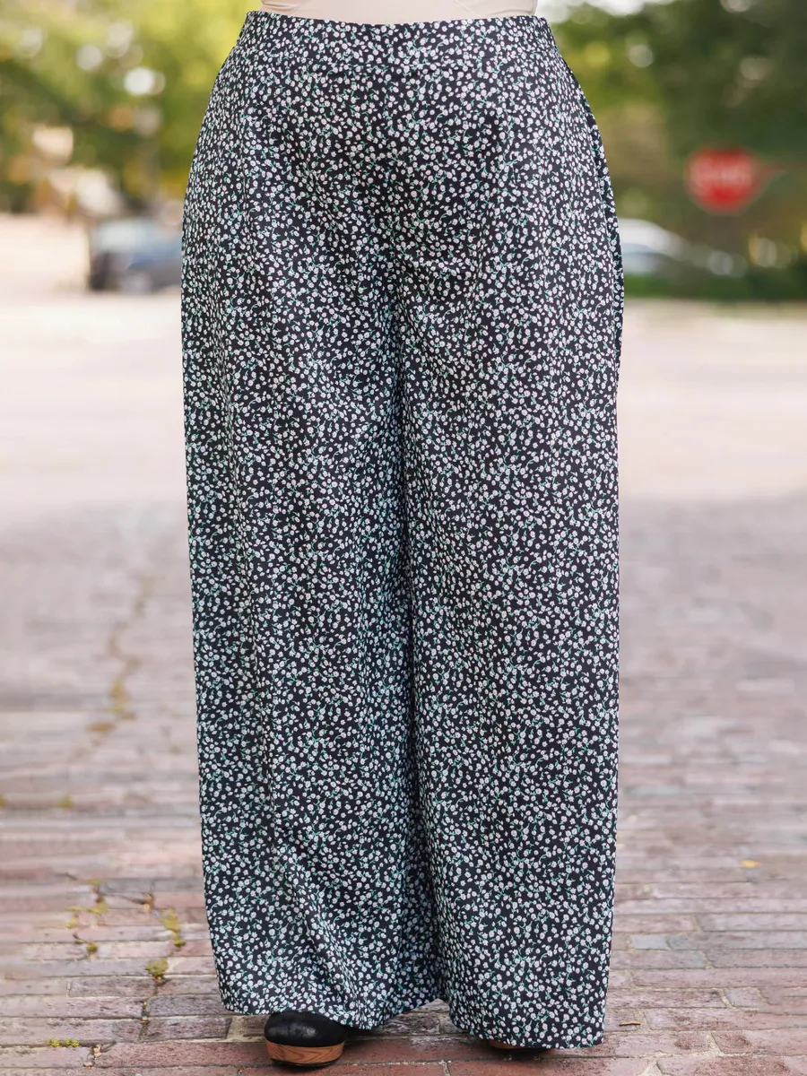 Floral pattern loose wide leg pants