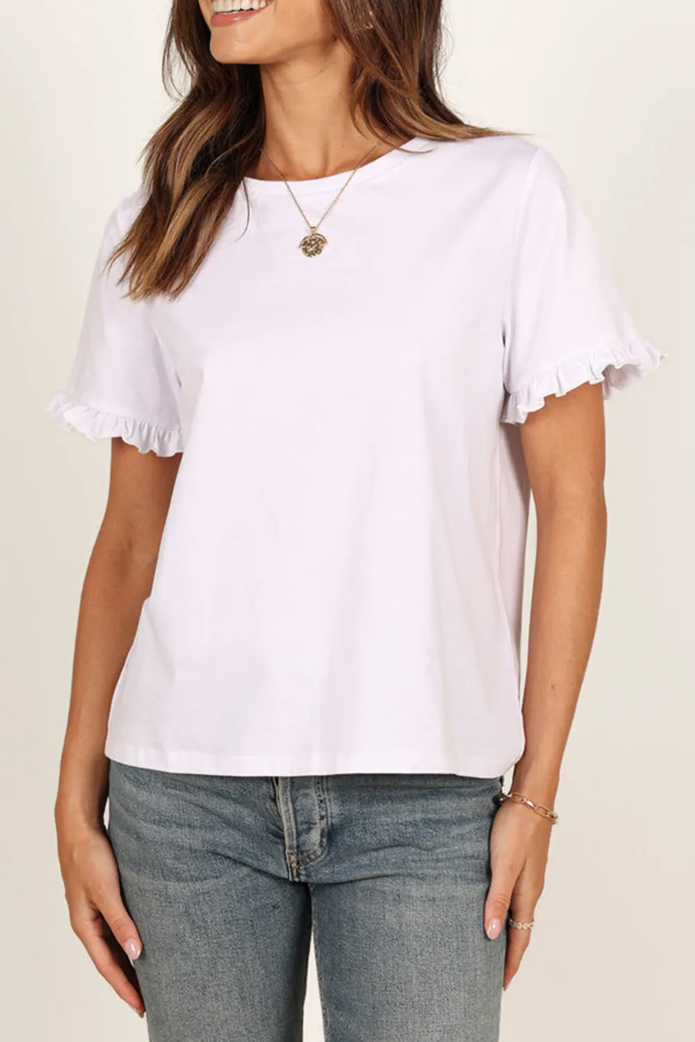 RUFFLE SLEEVE PURE WHITE TOP