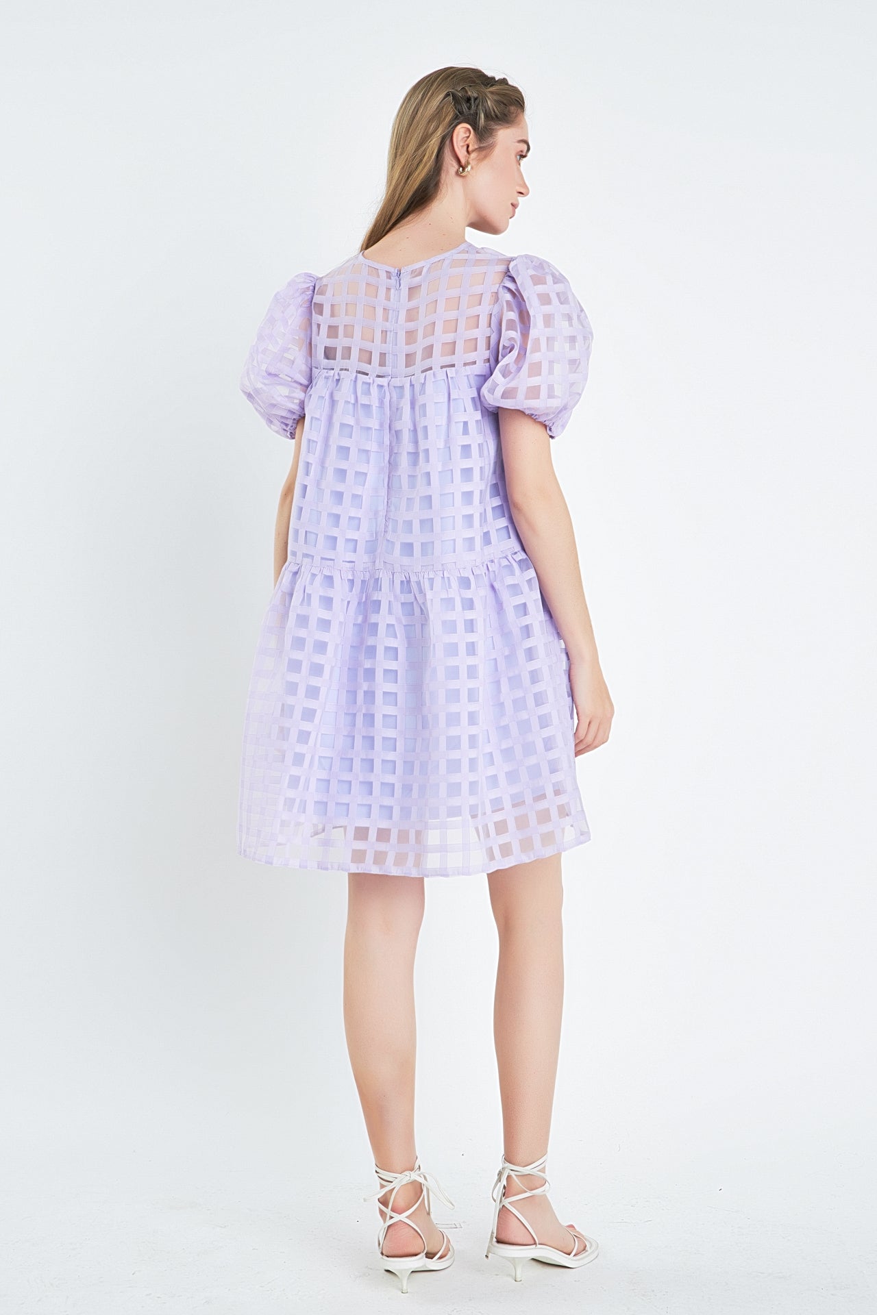 Gridded Organza Mini Dress