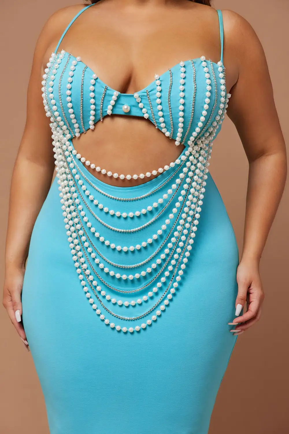 Ariel Pearl Embellished Midi Dress - Aqua