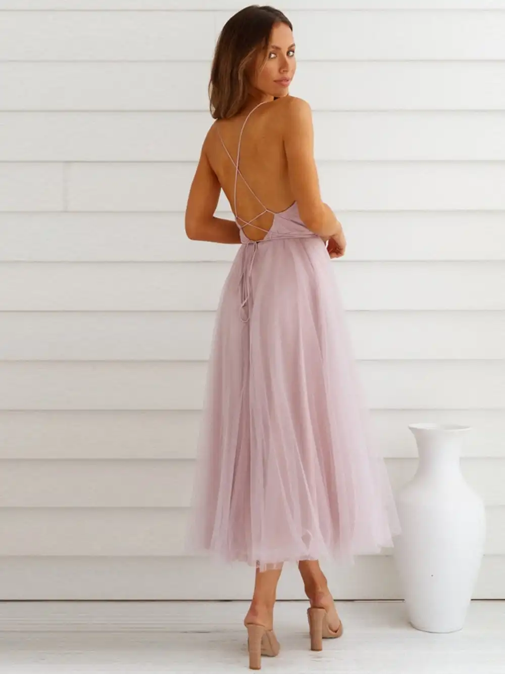 GYPSY-Backless Crisscross Sleeveless Midi Dress