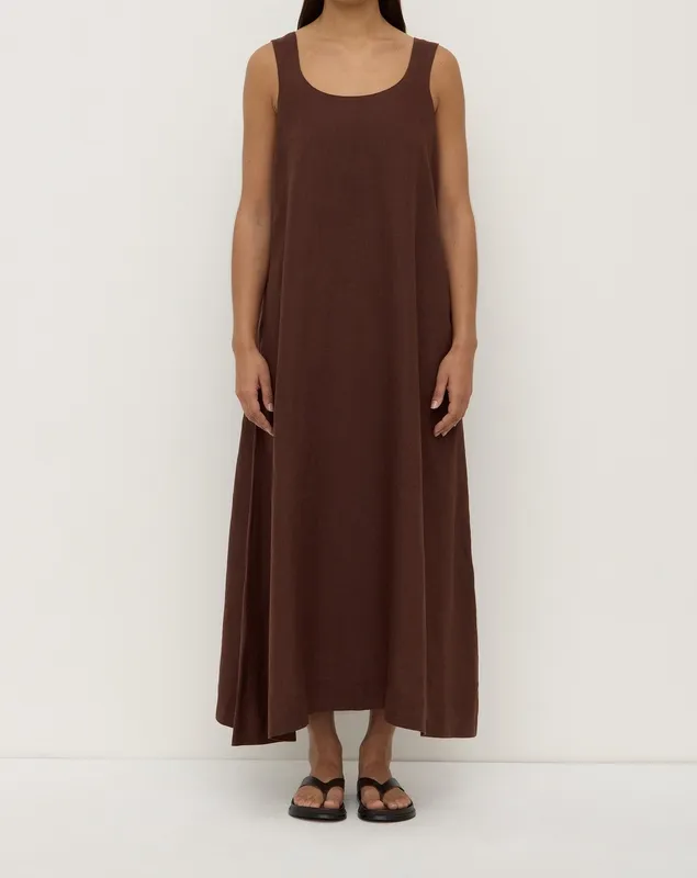 Espresso Linen A-Line Maxi Dress