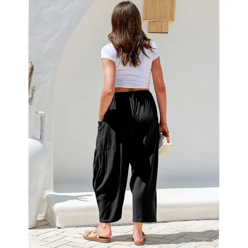 High-Waist Wide-Leg Loose Casual Cotton Linen Pants