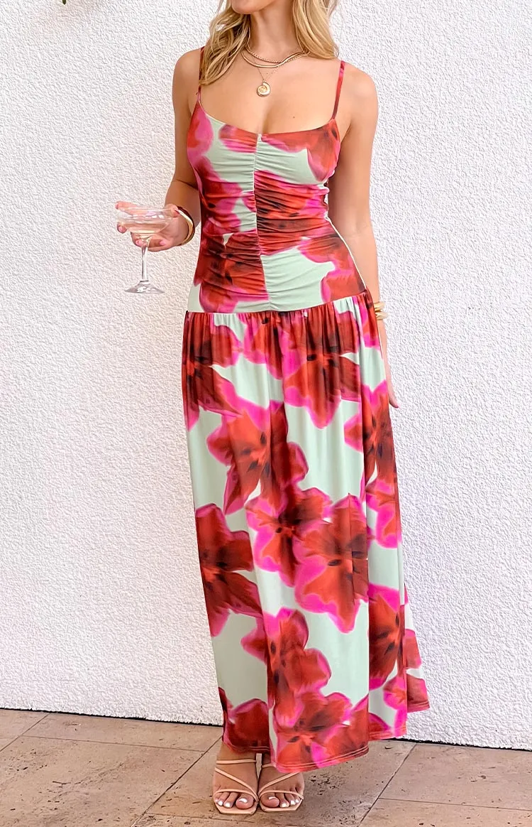 Modern Floral Print Maxi Dress