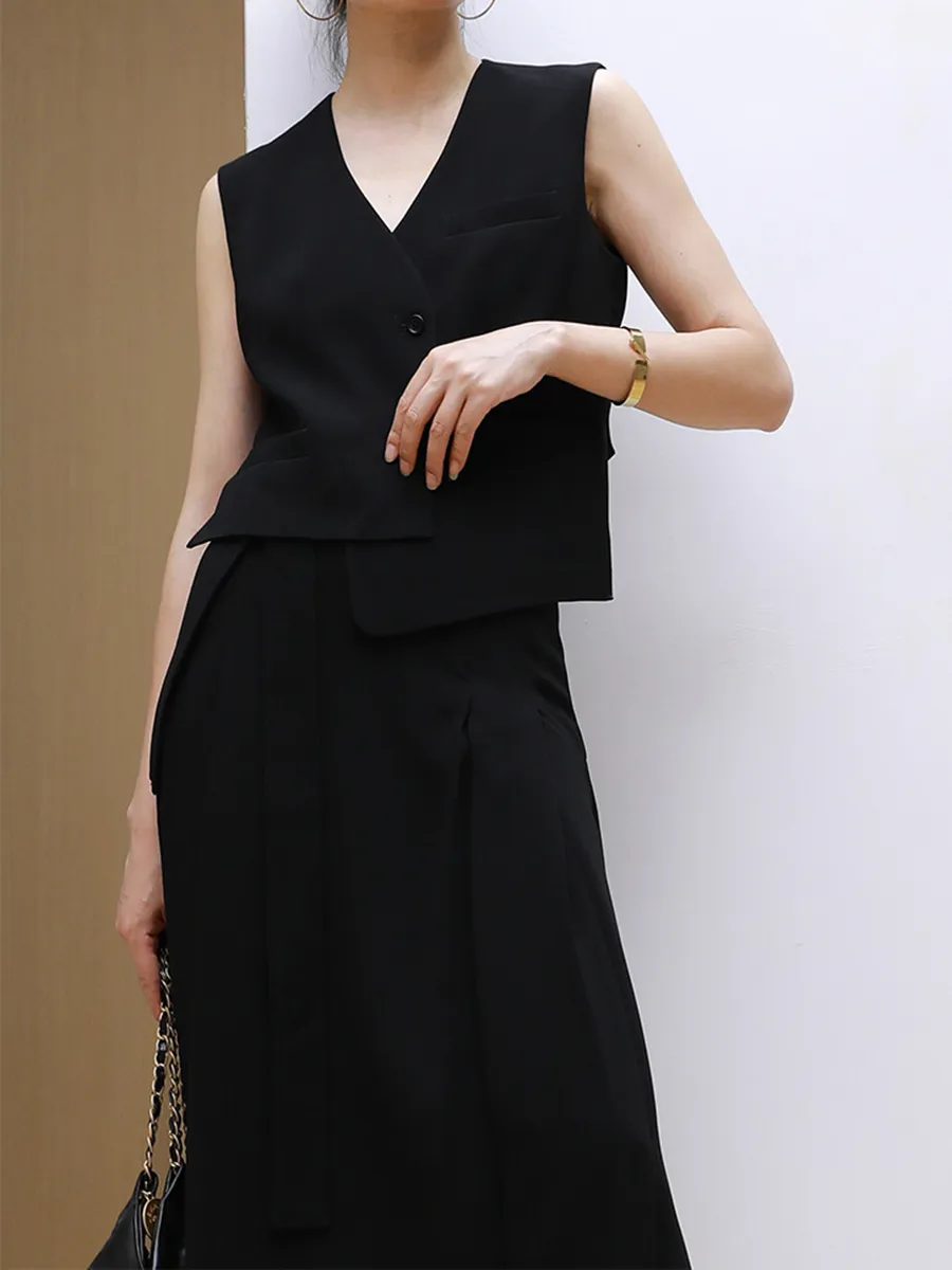 Women's Waistcoat Simple Skirt Set