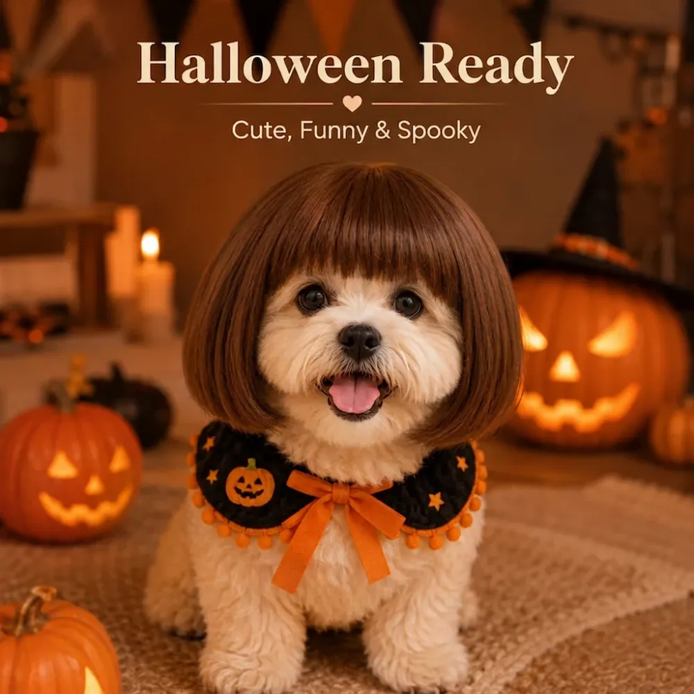 Cute Short Hair Wig Pet Headband, Funny Pet Wig Hair Accessories for Dogs & Cats