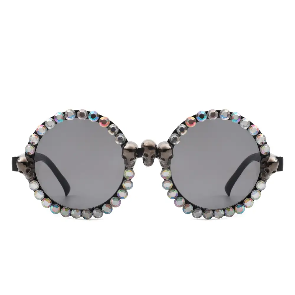 Round Retro Gothic Rhinestone Skull Punk Sunglasses