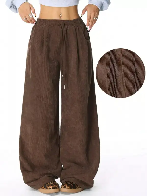 Textured Corduroy Wide Leg Pants