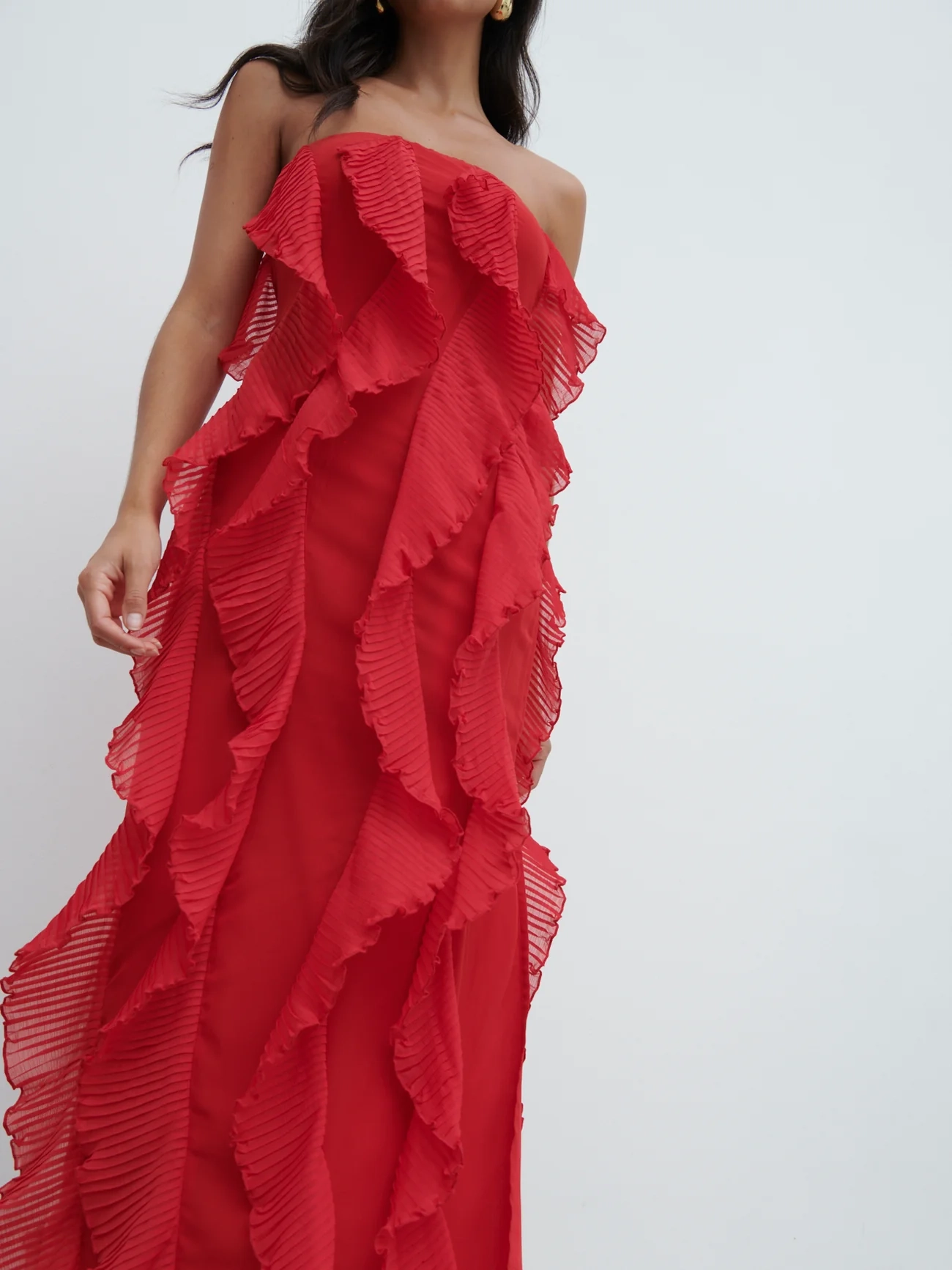 Bandeau Ruffle Midi Dress