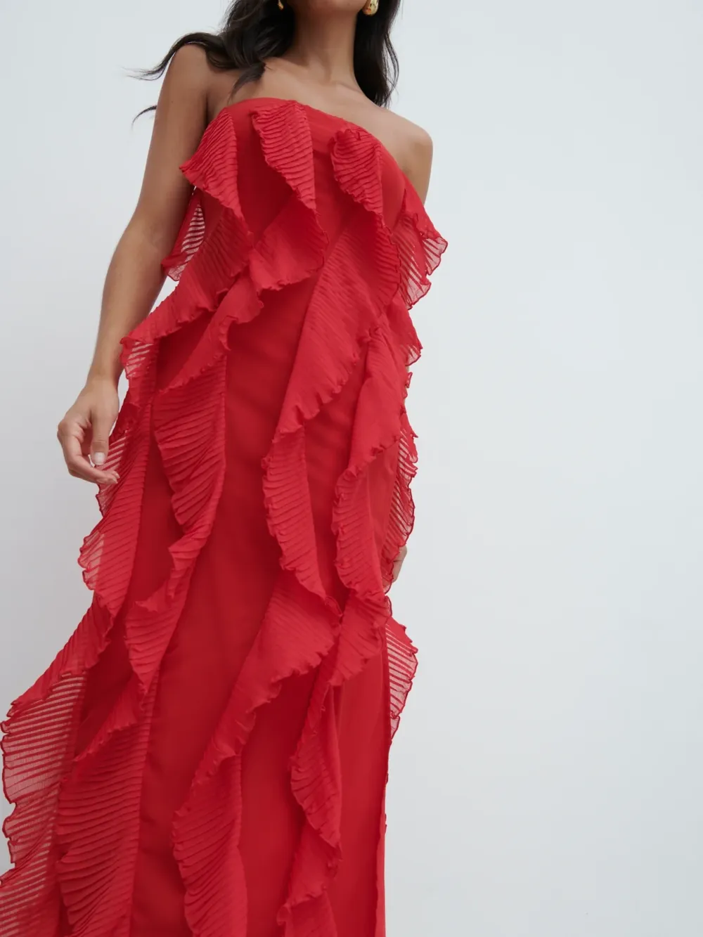 Bandeau Ruffle Midi Dress