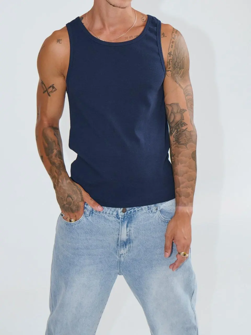 Leisure And Comfortable Versatile Navy Blue Tank Tops