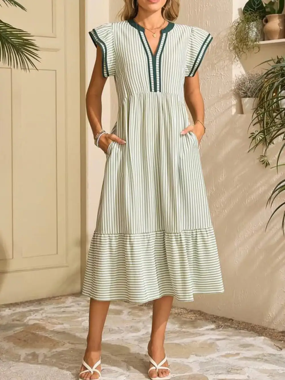 Striped Ruffle Dress Casual