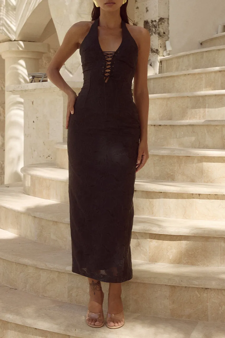 Lace Up Split Midi Dresses