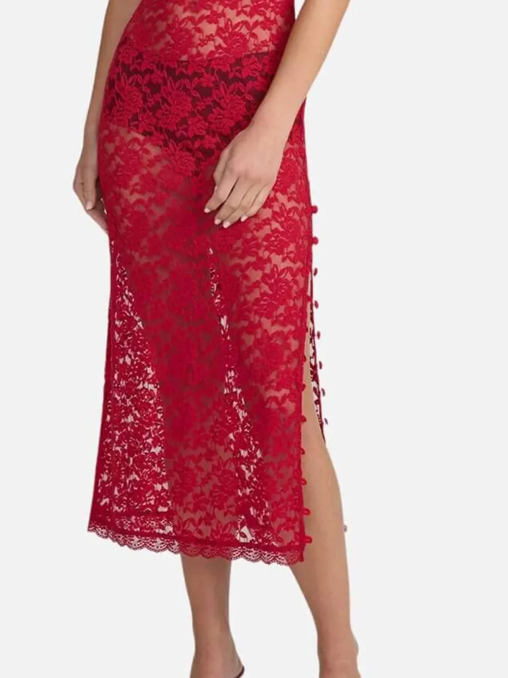 Sheer Lace Slit Sleeveless Dress