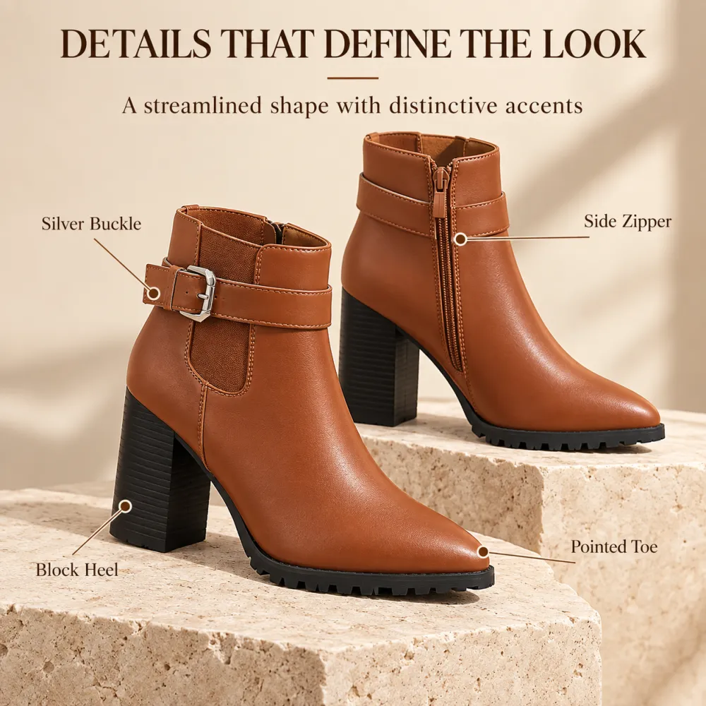 Women's Pointed Toe Side Zip Ankle Boots Chunky Heel High Heel Large Size Boots European American Style