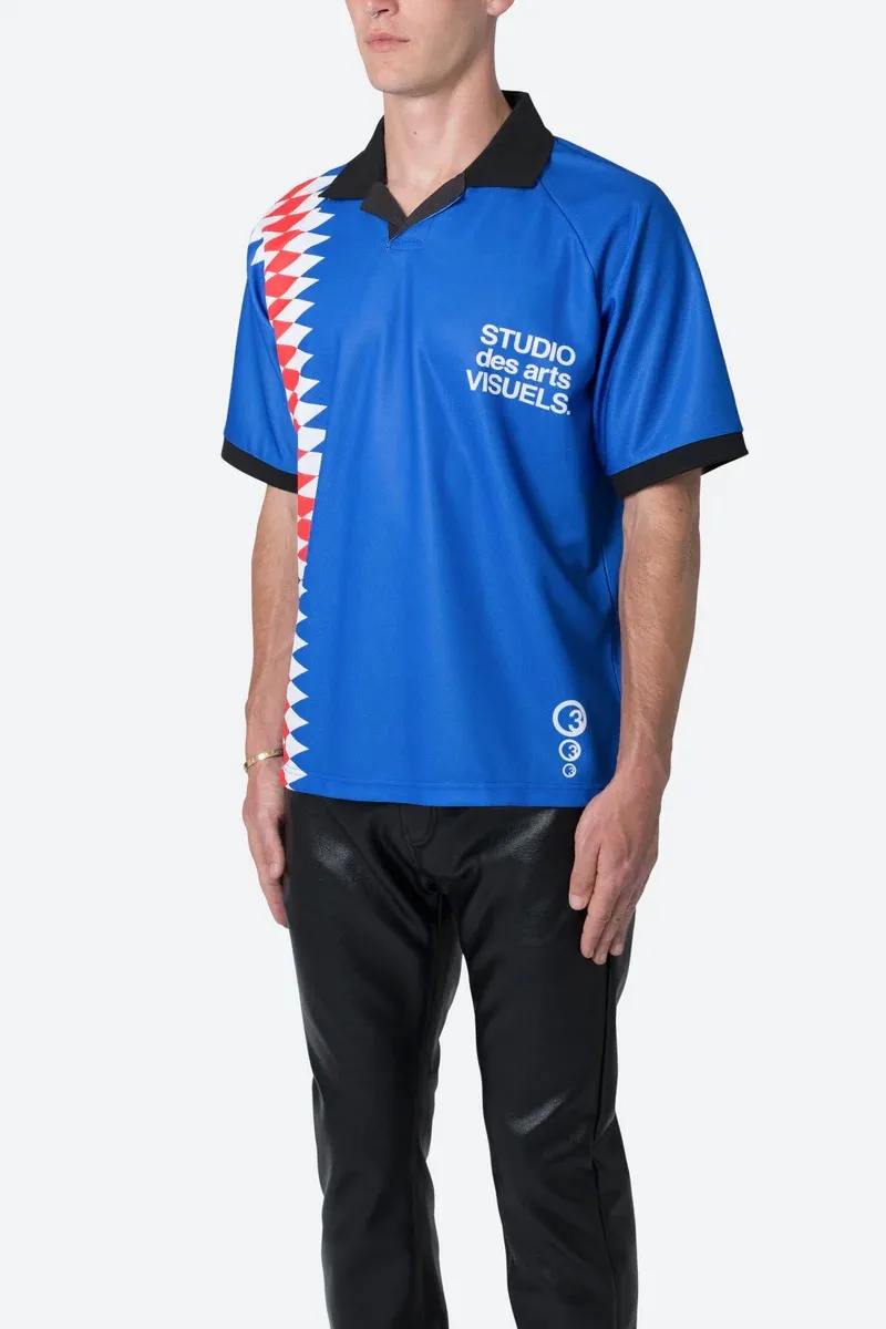 BLUE WITH RED AND WHITE PATTERN POLO SHIRT