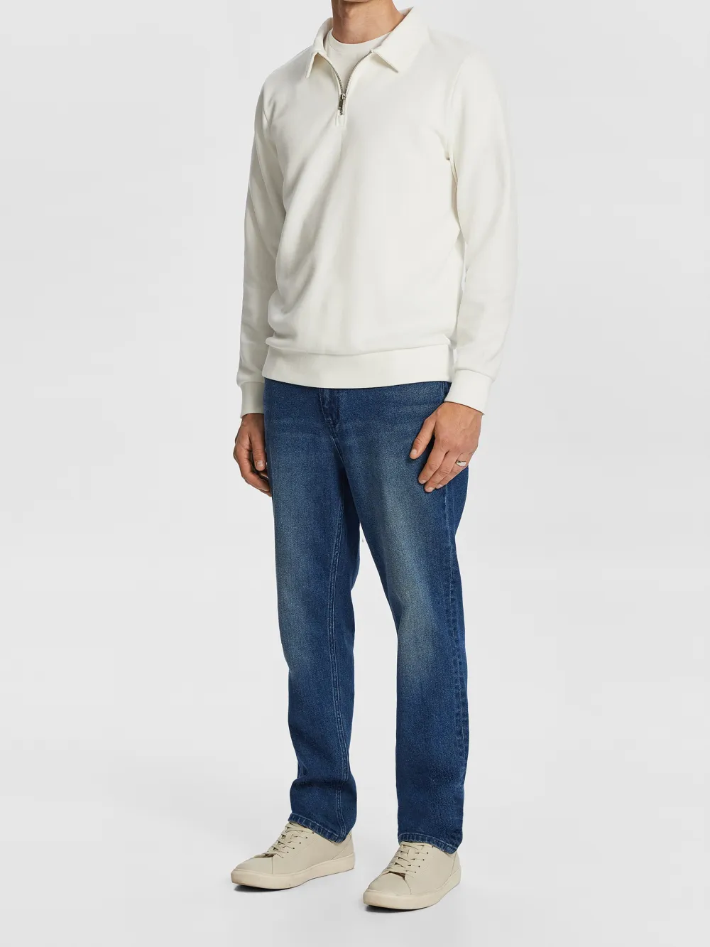 White Long Sleeve Quarter Zip Polo Shirt
