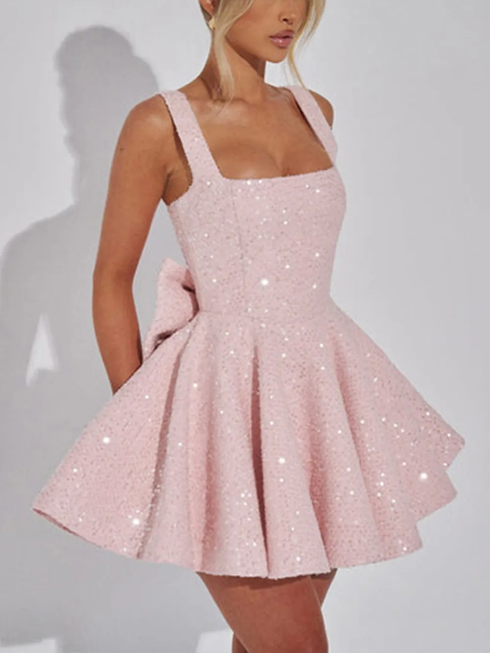 Square Neck Line Elegant Mini Dress