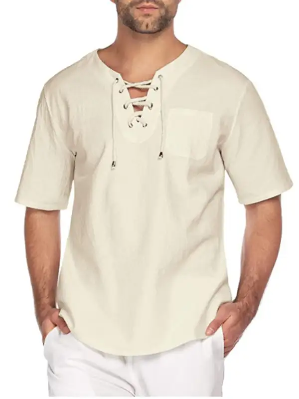 Linen Blend Cotton Blend Collared Shirt
