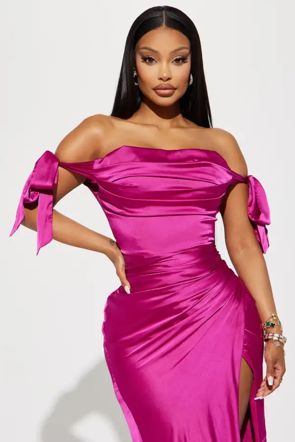 Lady Of The Night Satin Maxi Dress - Magenta
