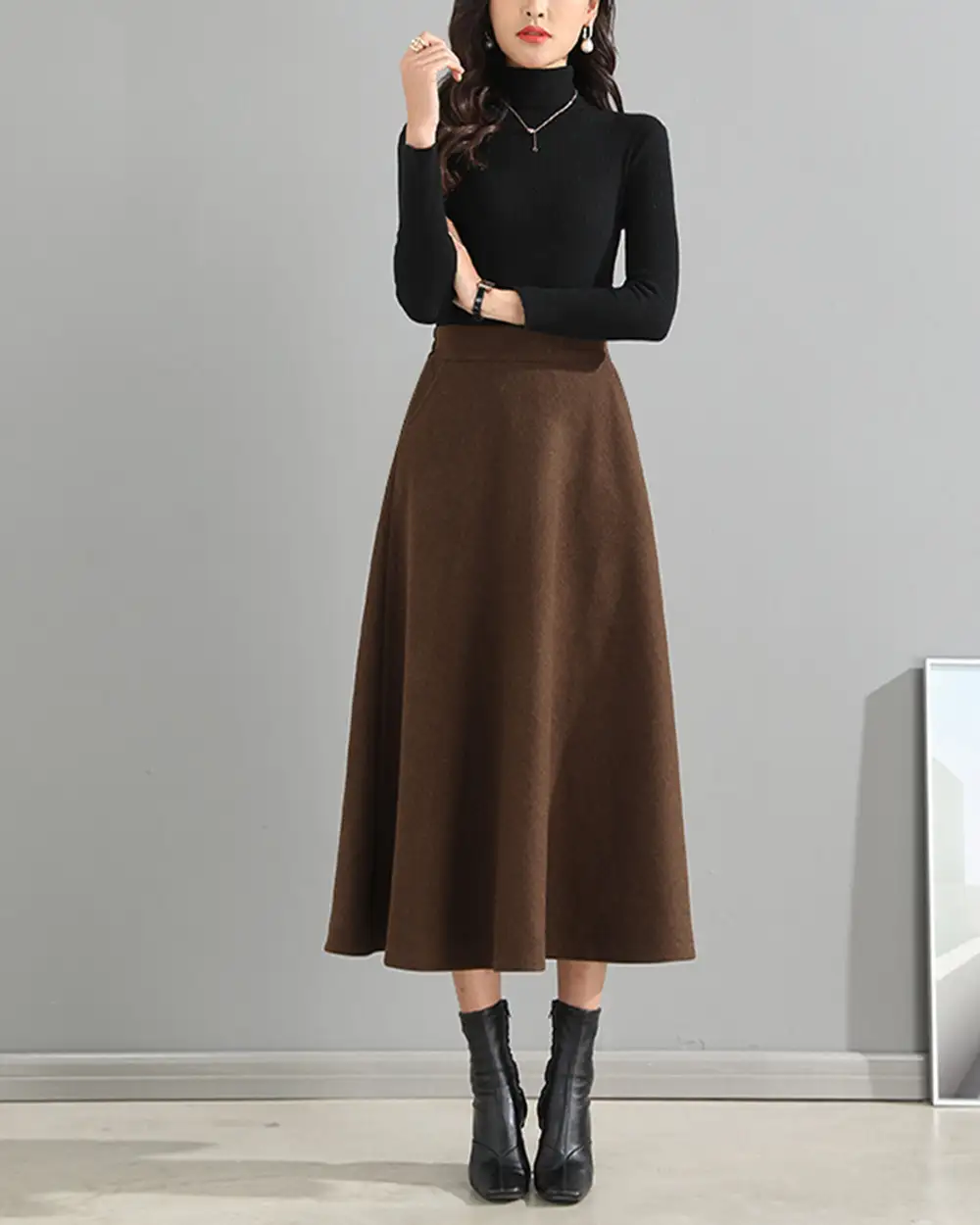 Relaxed Pocketed Wool A Line Maxi Skirt