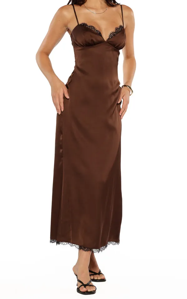 Satin Lace Flowy Midi Dress