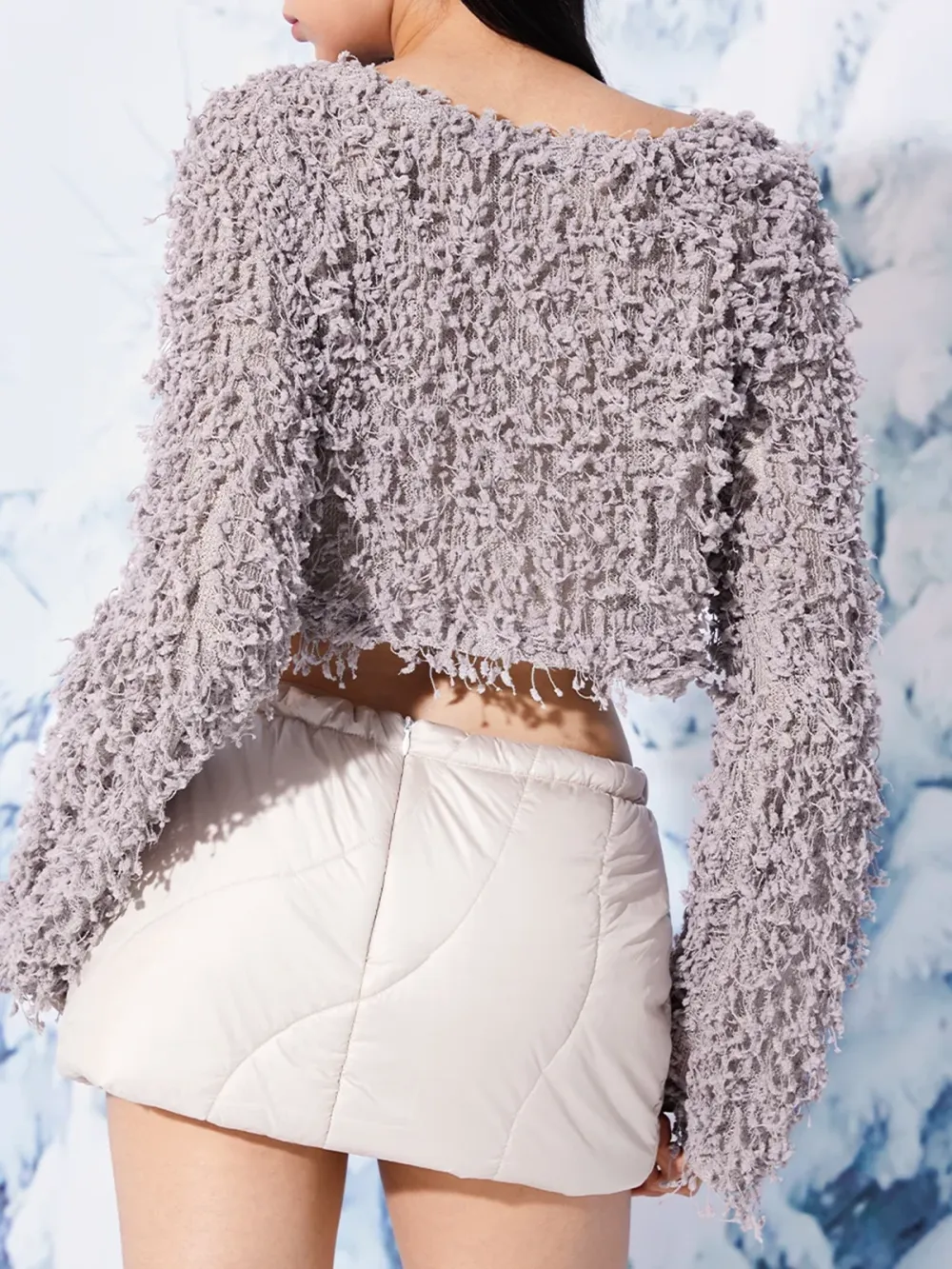 Fuzzy Jacquard Texture Crew Neck Plain Long Sleeve Sweatshirt