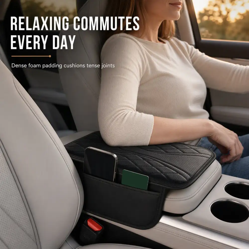 Car Central Armrest Cushion Pad with Storage Pocket