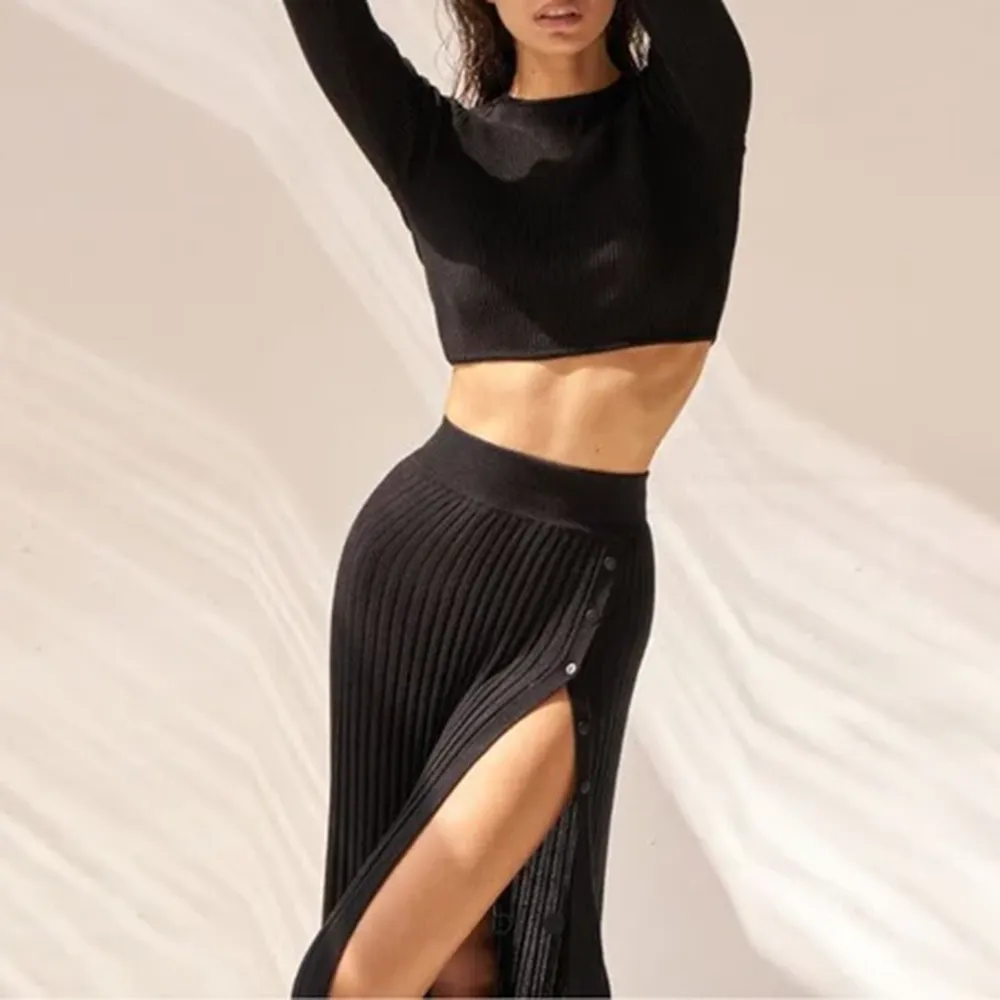 Sweater Cropped Top Midi Skirt Two-Piece Set