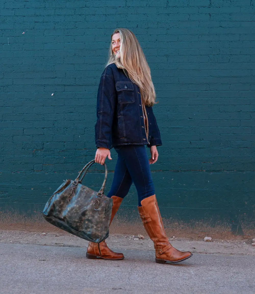 Equestrian Round Toe Leather Rugged Knee High Boots