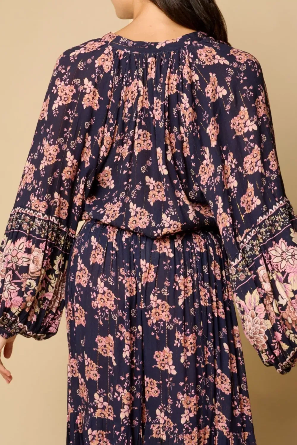 Navy Floral Print Long Sleeve Crop Top