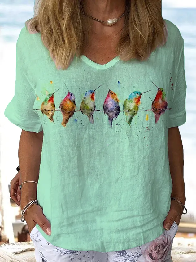 Women's Watercolor Hummingbirds Print Lounge Top