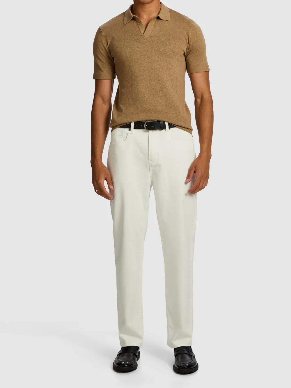 Tan Short Sleeve Knit Polo Shirt