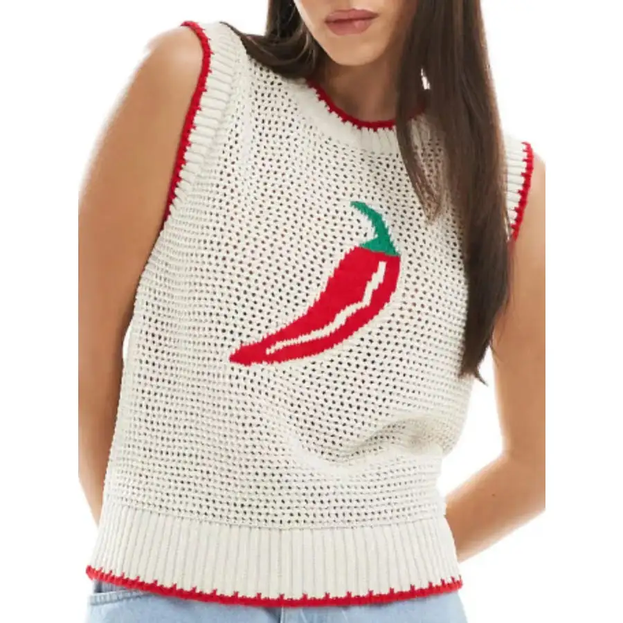 Chili Pepper Crochet Knit Tank Top