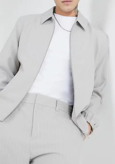 Men's Grey Striped Lapel Jacket
