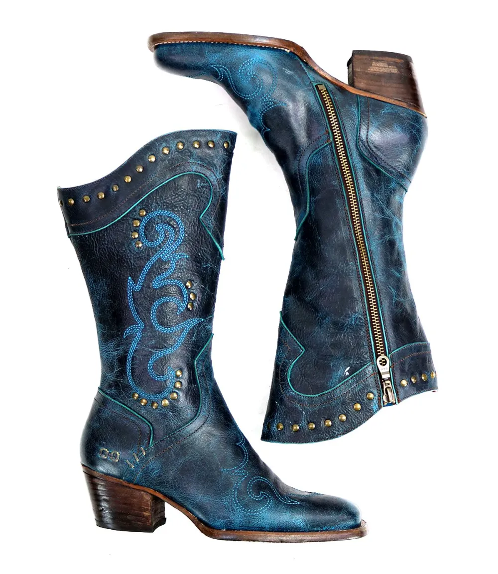Floral-Stitched Studded Heritage Western Boots
