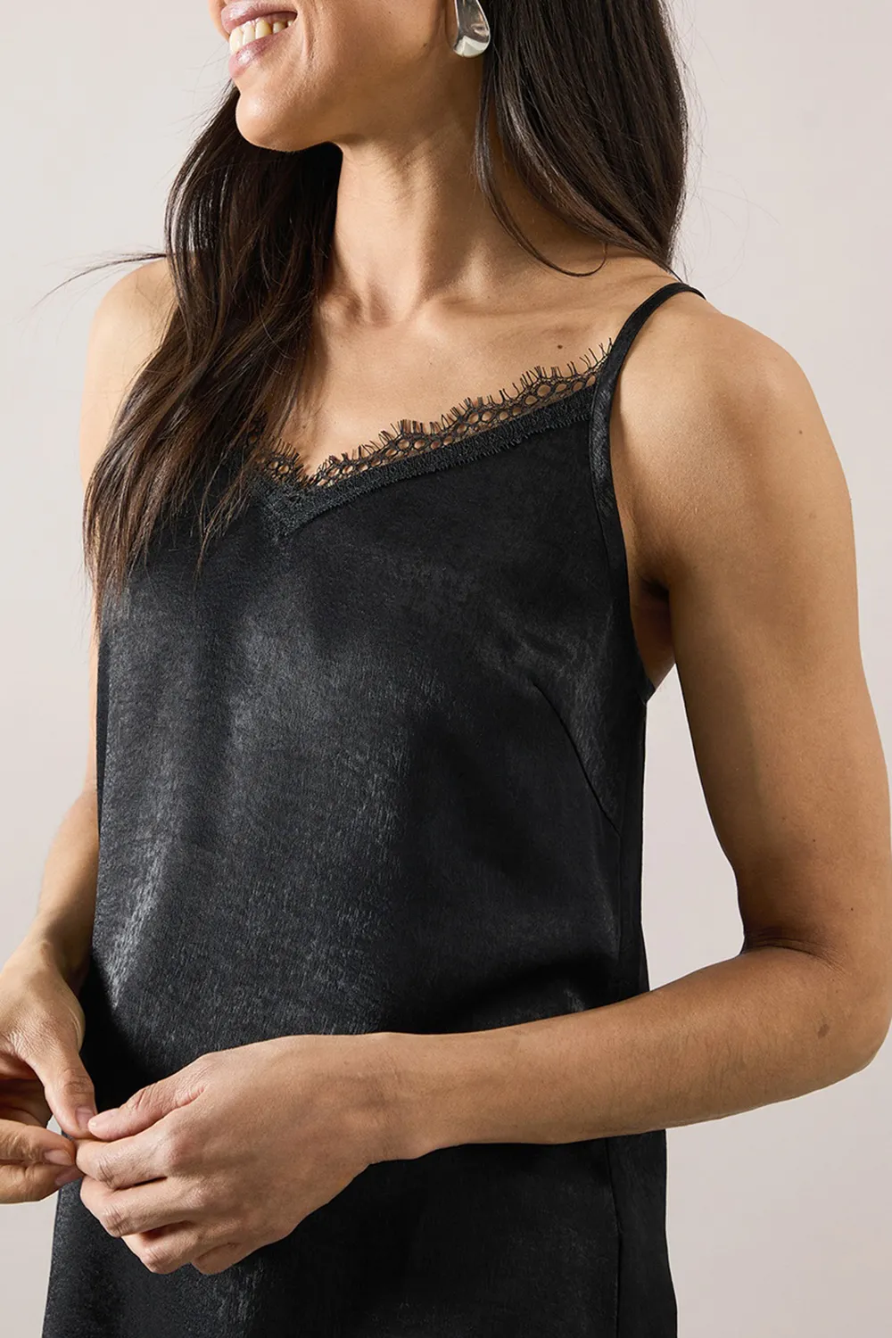 Satin Black Lace V-neck Camisole