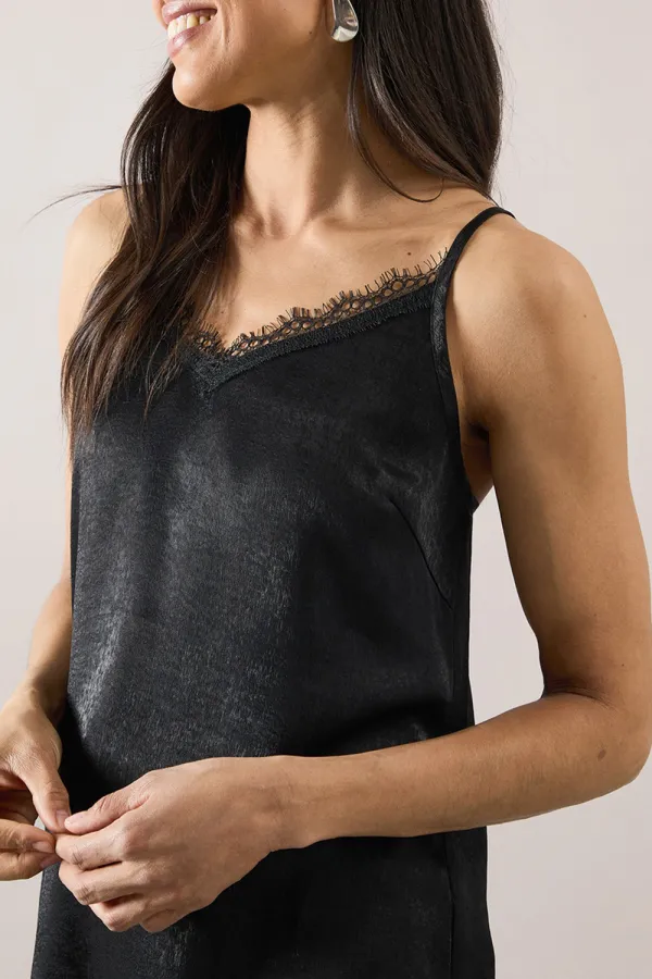 Satin Black Lace V-neck Camisole
