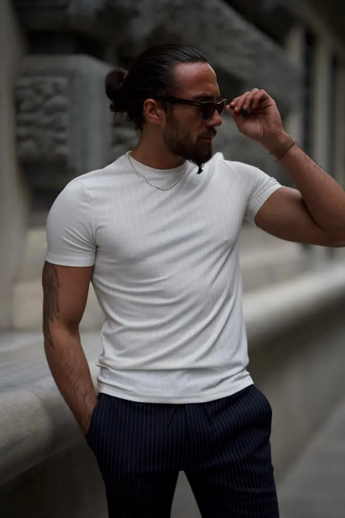 Fine Textured Crew Neck T-Shirt- White