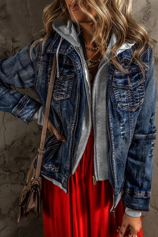 Hooded Zip Up Denim Jacket