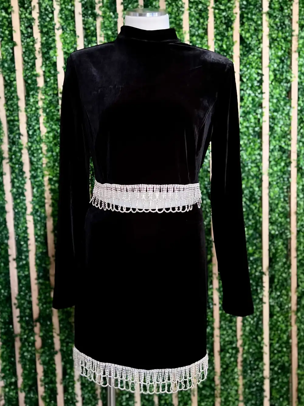 Rhinestone Trim Velvet Mock Top