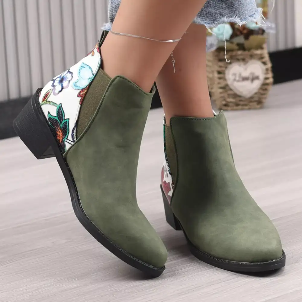 Pointed Toe Block Heel Ankle Boots