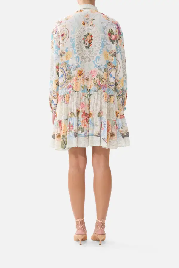 Long Sleeve Tiered Short Dress